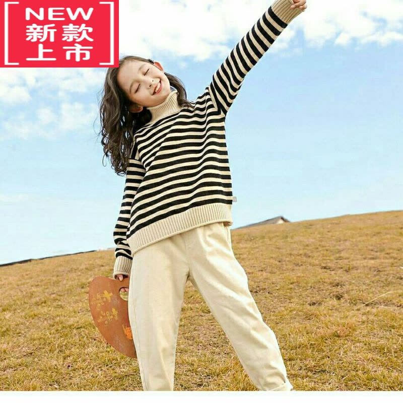 可莉允儿童毛衣女款中大童2022新款针织毛衫秋冬高领加绒加厚外套打底衫图片