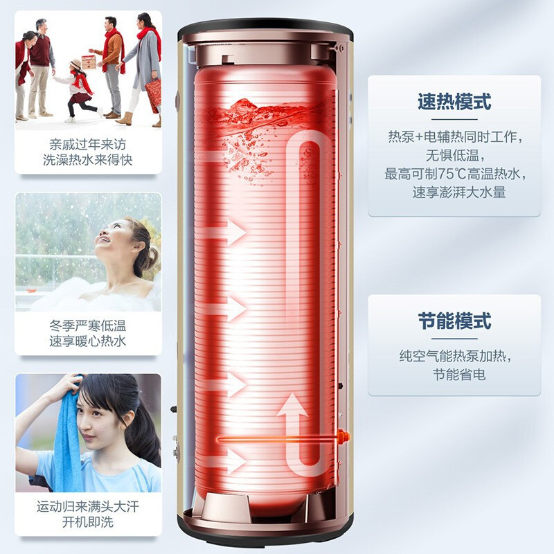 海尔(Haier)空气能热水器300升大容量家用WIFI操作超维涡旋速热外机自清洁80℃高温抑菌南北通用
