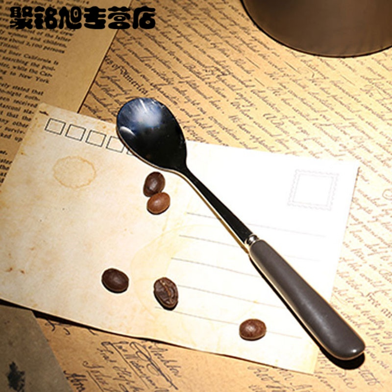 欧式咖啡厅磨砂马克杯带勺 黑色咖啡杯配底座创意简约陶瓷水杯子家居家用简约创意多功能水杯