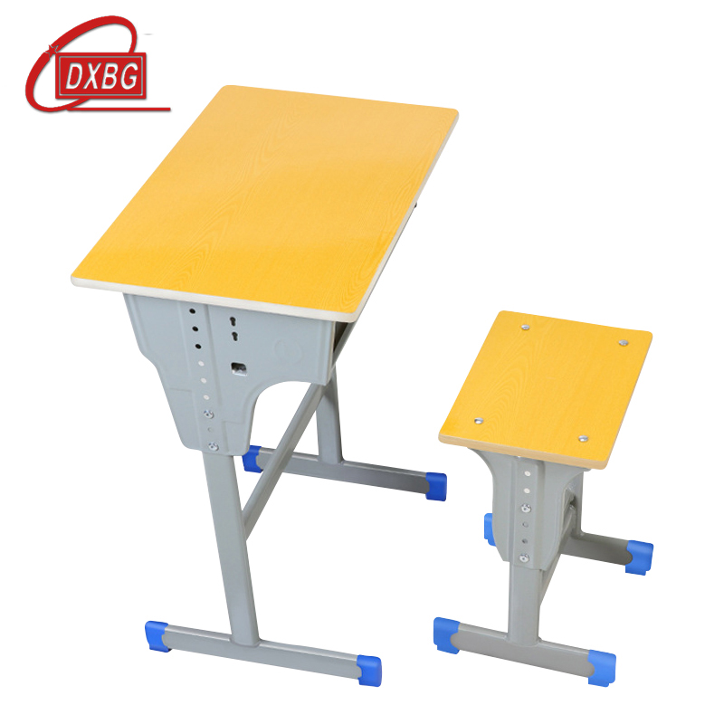 DXBG学生课桌椅儿童学习桌单人培训辅导补习班升降课桌椅学校写字课桌【工厂现做 7天内发货】 单柱单人方凳黄色
