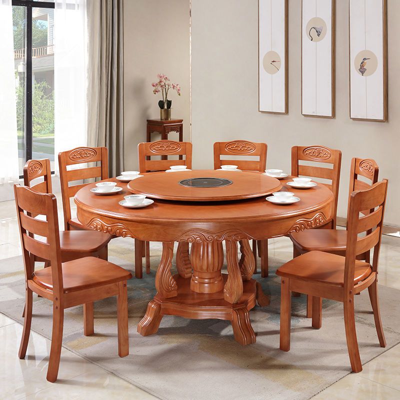 实木餐桌组合酒店饭店电磁炉大圆桌子家用吃饭桌子圆形火锅餐桌18米