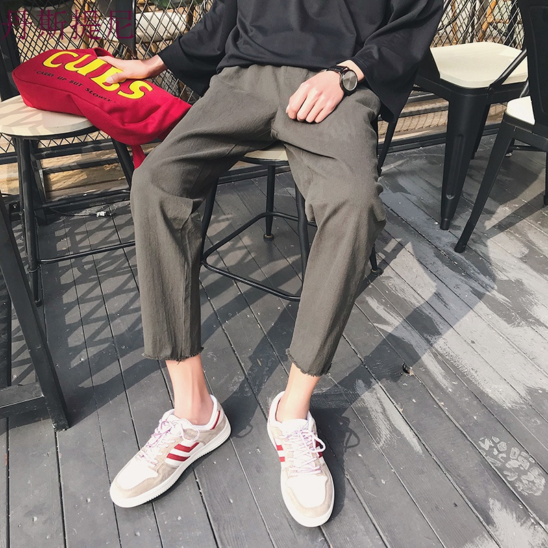 裤子男韩版潮流休闲九分裤百搭宽松直筒夏季薄款青少年小脚裤新款