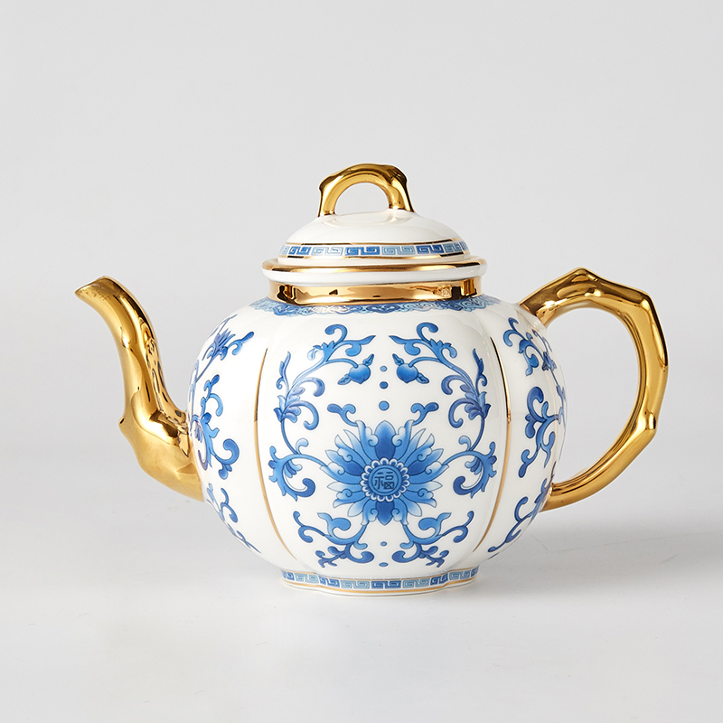 Gao Chun Ceramics 高淳陶瓷小金枝描金珐琅彩描金骨瓷茶具套装茶杯茶壶高端家用功夫中式