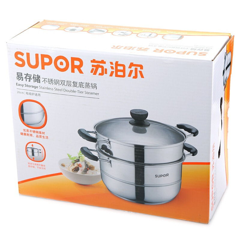 苏泊尔（SUPOR）蒸锅易存储304不锈钢双层蒸笼复底家用燃气煤气电磁炉适用锅具 SZ26B1 锅直径26cm