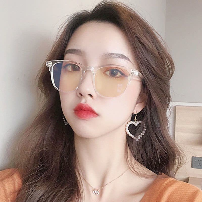 韩版变色眼镜框网红同款防学生有度数圆脸显瘦近视眼镜女蓝光辐射|透明框[变灰色] 近视450度图片