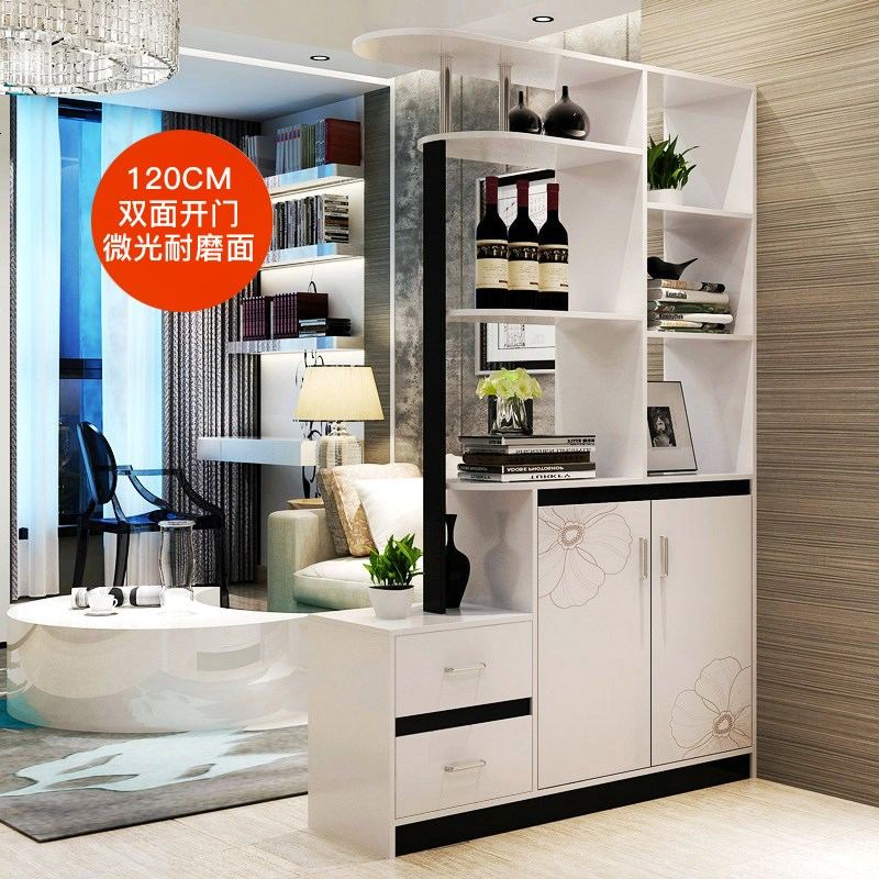 酒柜现代简约玄关隔断柜客厅屏风柜进鞋柜装饰柜间厅柜厅柜 组装_120cm格桑淡彩YC_框架结构