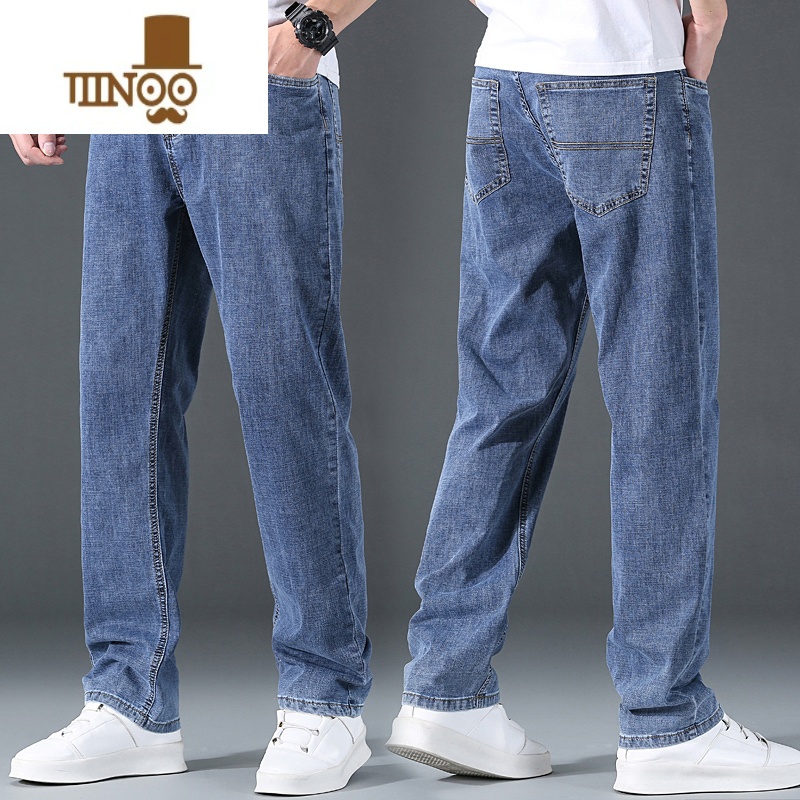 YANXU夏季新款牛仔裤男弹力直筒宽松阔腿长裤款休闲裤男士大码裤新 30码收藏加勾优先发貨 蓝灰色