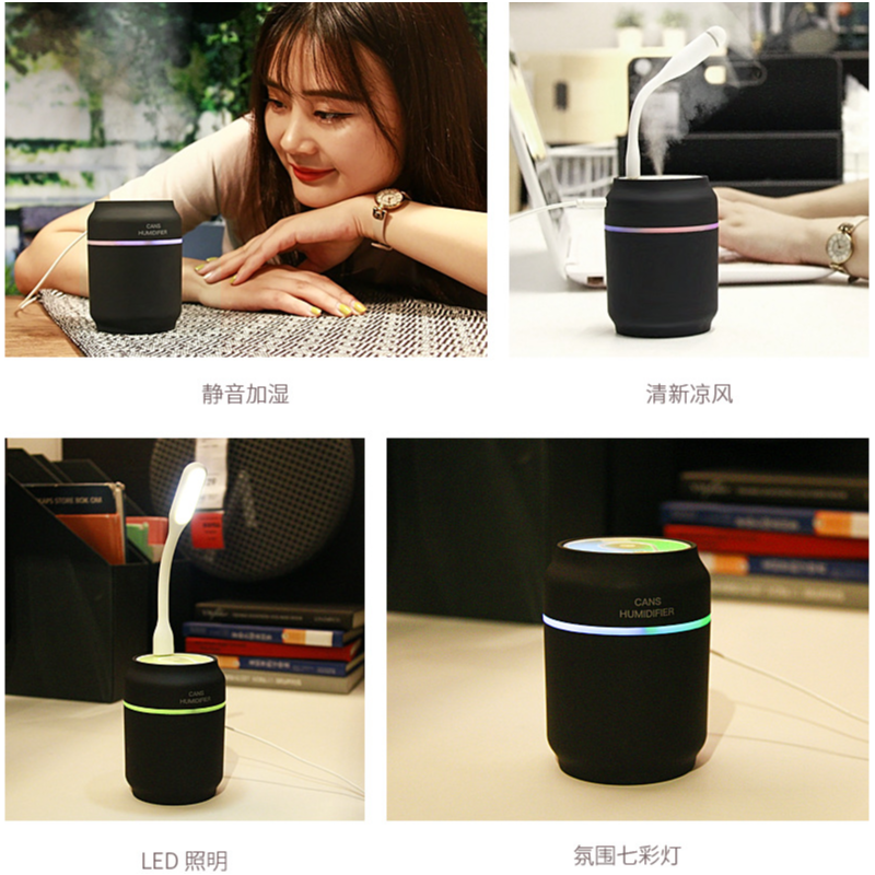 usb加湿器 卧室静音办公家用车载净化增湿喷雾创意迷你夜灯保湿仪|彩蛋白色[充电版] 棉棒+充电线+小夜灯+小风扇