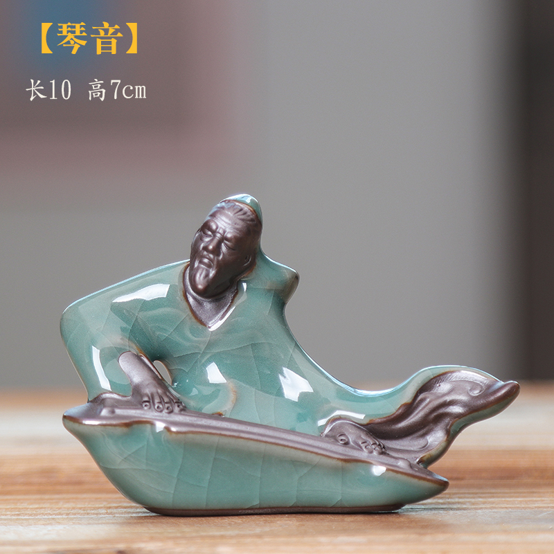 创意迷你小号姜太公钓鱼哥窑可养茶宠摆件陶瓷老翁垂钓家居装饰品 三维工匠 牧童骑牛高清大图