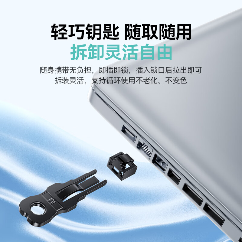 山泽 RJ45网口锁可拆卸封堵器防尘防潮 网线接口安全锁保护数据 工具2把 黑色100个 RS-100高清大图