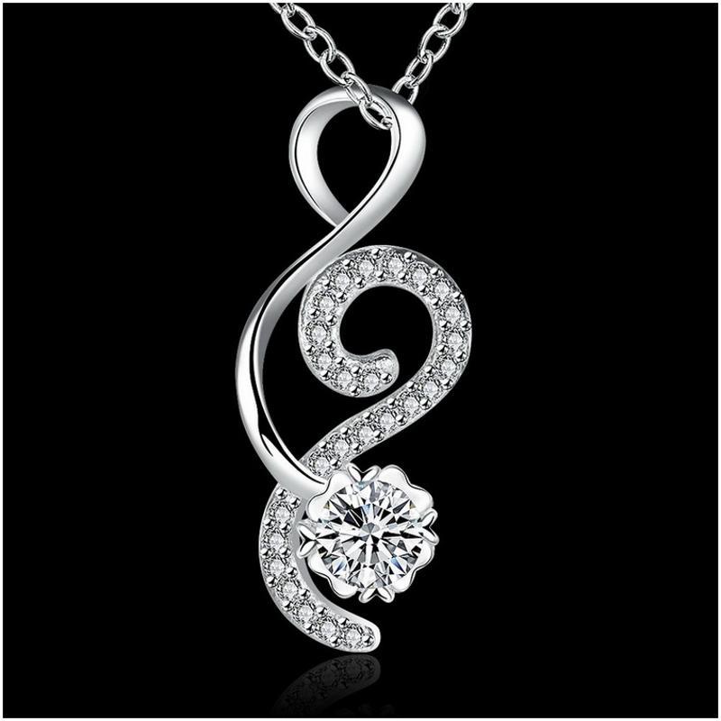 N008 N002 Silver Necklace 镀银日韩高贵植物镶宝石项链女防过敏送女朋友七夕情人节礼物