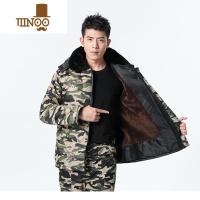 YANXU迷彩棉衣男短款加绒加厚可拆卸帽工装棉袄冷裤防寒保暖工作服 加大码建议体重175斤-210斤 剪刀三兜拉链款