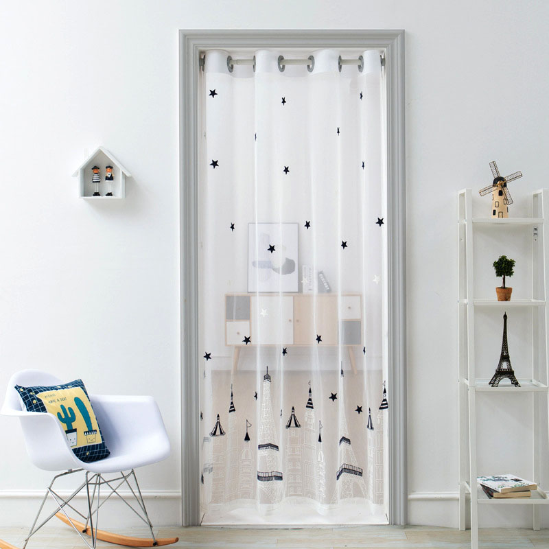 幸福派 薄纱蚊帘门帘隔断帘免打孔家用卧室卫生间厨房柜子遮挡布帘子北欧风门帘布艺遮挡窗帘帘子家用卧室厨房卫生间夏季防蚊门帘 薄纱门帘-铁塔 宽120*高180cm（门宽60-80cm）