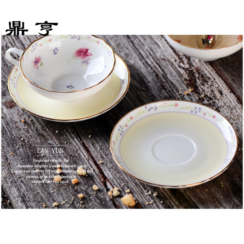 鼎亨小碎花精细骨瓷花茶杯红茶杯 下午茶杯咖啡杯 描金 雅致礼品