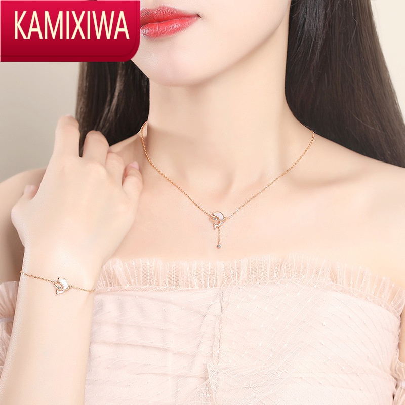 KAMIXIWA小海豚项链女银锁骨链ins小众设计贝母吊坠生日礼物送闺蜜女友