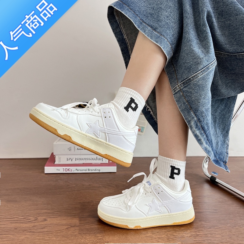 SUNTEK日系chic学院风星星小白鞋女平底百搭休闲板鞋运动鞋2023春季新2高清大图