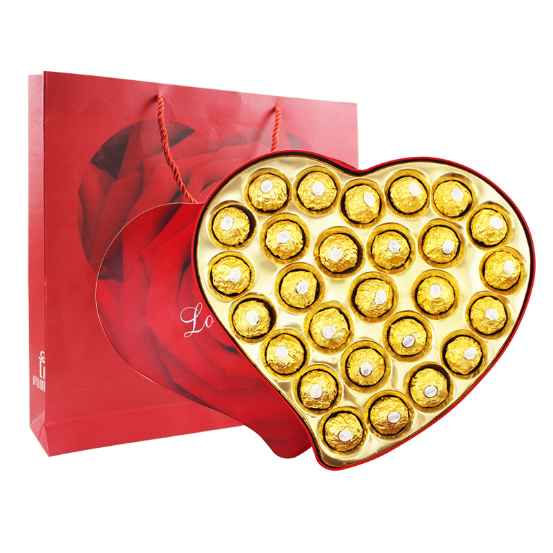 费列罗(FERRERO)榛果威化巧克力红色心形礼盒27粒装高档送人礼物