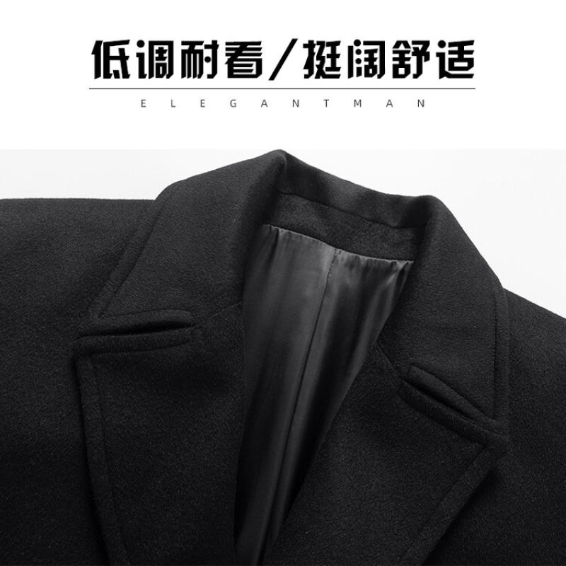花花公子品牌高端羊绒羊毛长款男士双面毛呢大衣时尚都市中青年男装外套厚高清大图