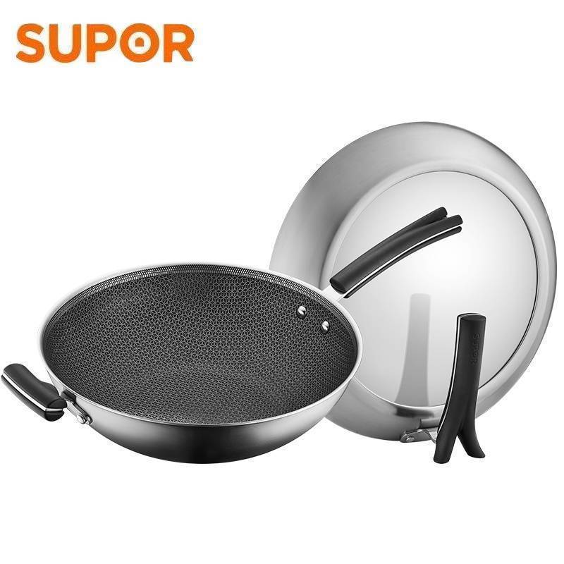 苏泊尔(SUPOR)炒锅X晶盾系列 316L食品级不锈钢 蜂窝不粘锅 少油烟家用炒菜锅 燃气灶电磁炉通用CC32JA1高清大图