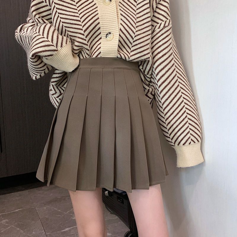 大码学院风百褶裙半身裙女2021春秋胖妹妹韩版高腰褶皱短裙a字裙