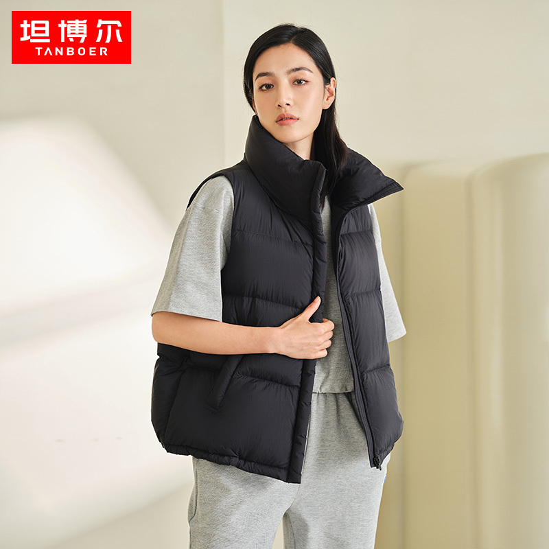 坦博尔2022年新款羽绒马甲女短款立领保暖休闲外搭羽绒背心潮