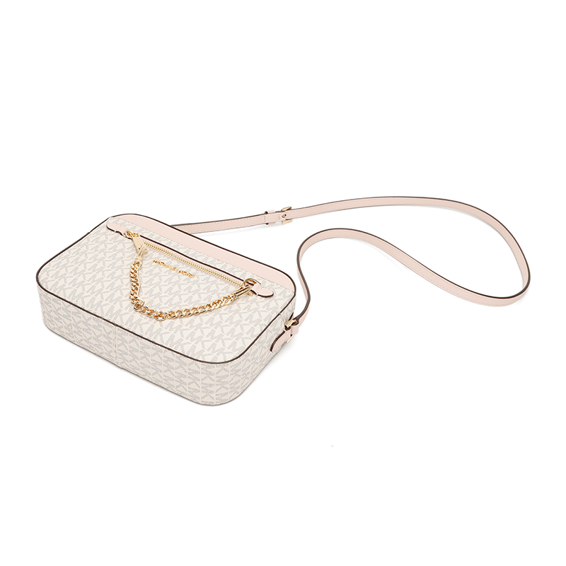 MICHAEL KORS MK 迈克·科尔斯 奢侈品 MK JET SET系列米白拼粉色MK印花中号牛皮革手拎单肩斜挎包高清大图