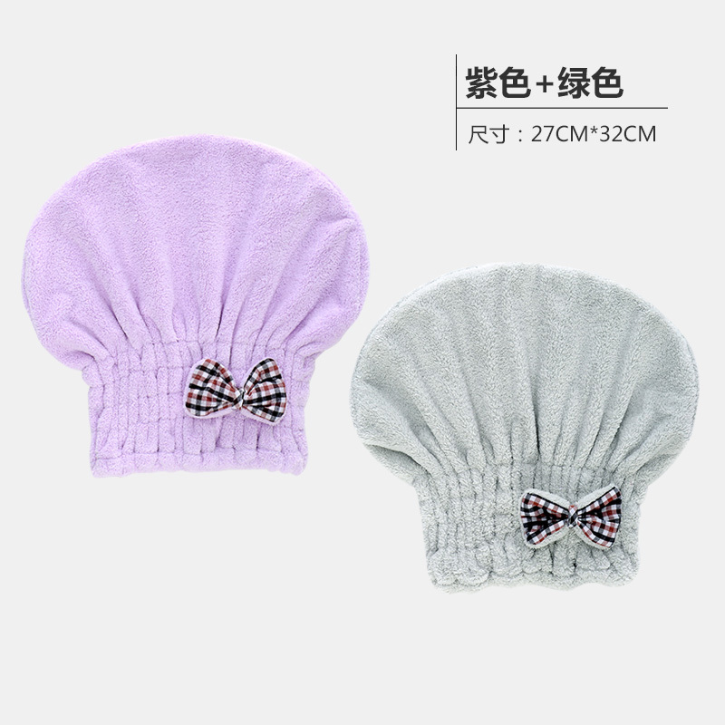 日本干发帽女吸水成人加厚擦头发速干可爱包头巾干发毛巾浴帽 三维工匠 圆帽紫+绿