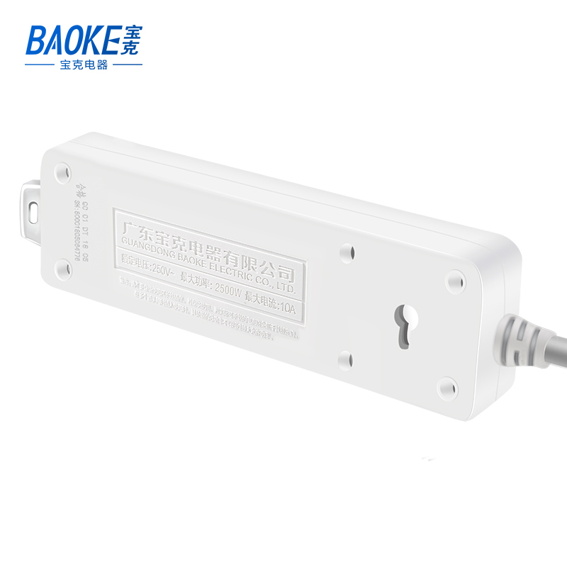 宝克(BAOKE)K1231 插线板 新国标延长线插座3位组合总控开关 2500W MAX 白色 1个