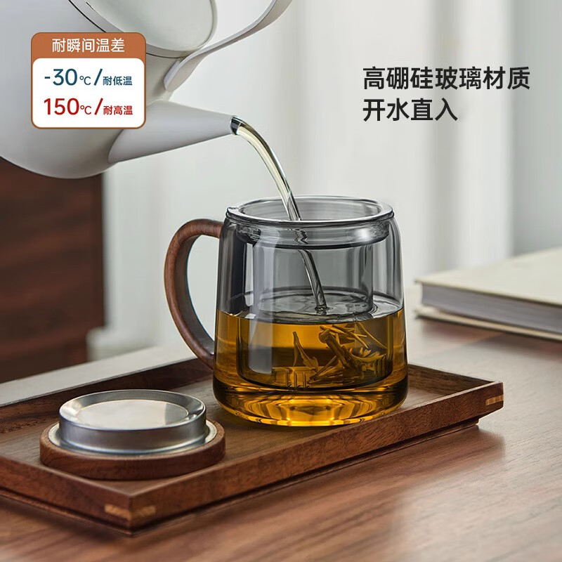 贞喜 耐高温玻璃茶杯茶水分离泡茶杯过滤大容量办公室喝茶杯子个人专用500ml高清大图
