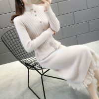 水貂绒长款过膝毛衣女秋冬连衣裙2021新款内搭加厚收腰打底毛衣裙