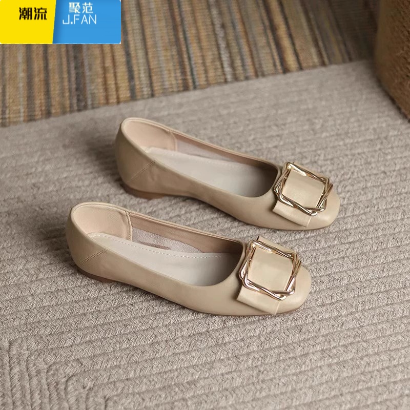 聚范红青蜓乐福鞋女一脚蹬2024新款英伦风小皮鞋软皮软底平底单鞋高清大图