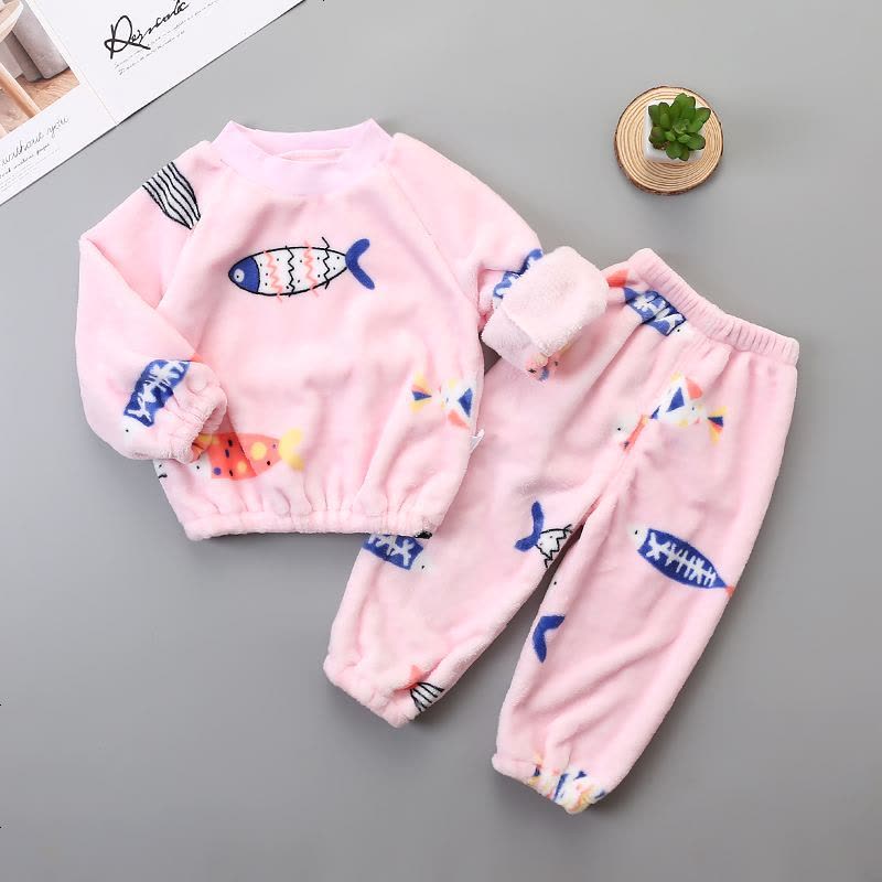 2019秋冬儿童睡衣家居服套装男童法兰绒两件套女童睡衣长袖宝宝加厚潮图片