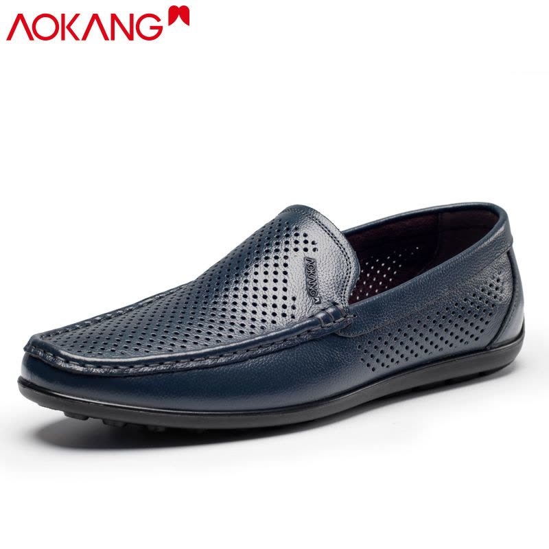 奥康男鞋夏季休闲皮鞋男士镂空凉皮鞋透气豆豆鞋男士大凉鞋图片