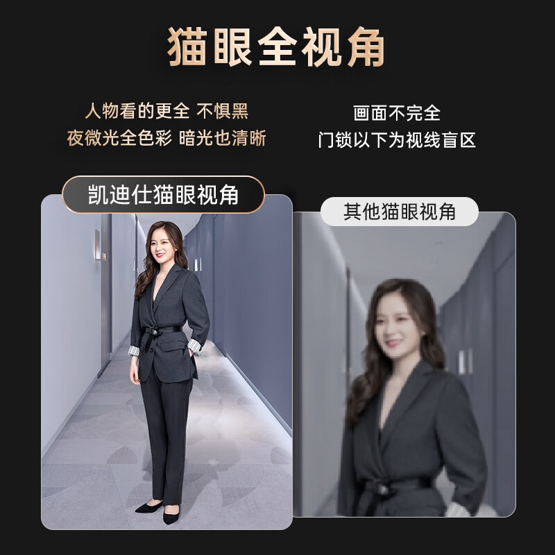 凯迪仕(KAADAS)K20-V可视猫眼全自动智能锁指纹锁 家用防盗门锁木门电子锁 APP远程临时密码锁