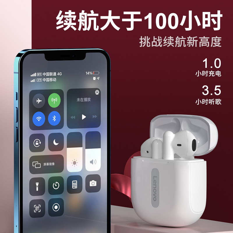 联想蓝牙耳机真无线运动无延迟适用于苹果华为游戏小米vivo双耳w04超长待机续航oppo半入耳式mate30原装正品高清大图