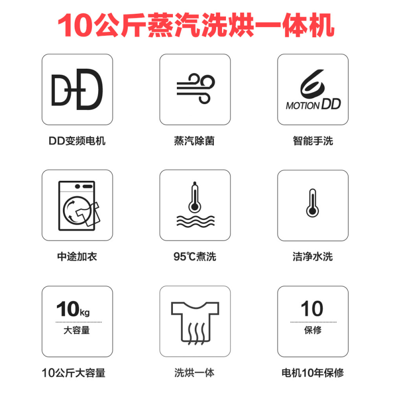 LG洗衣机WD-QH450B7H 银色 DD变频直驱电机10KG臻净系列洗干一体机 蒸汽清新 多样烘干 95°C煮洗
