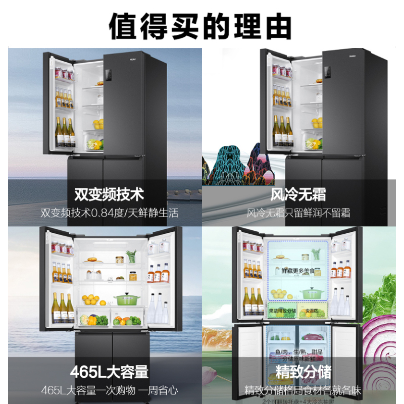 海尔(Haier)465升十字对开门嵌入冰箱 一级高配双变频 黑金净化 三档变温 BCD-465WGHTDEDS9高清大图