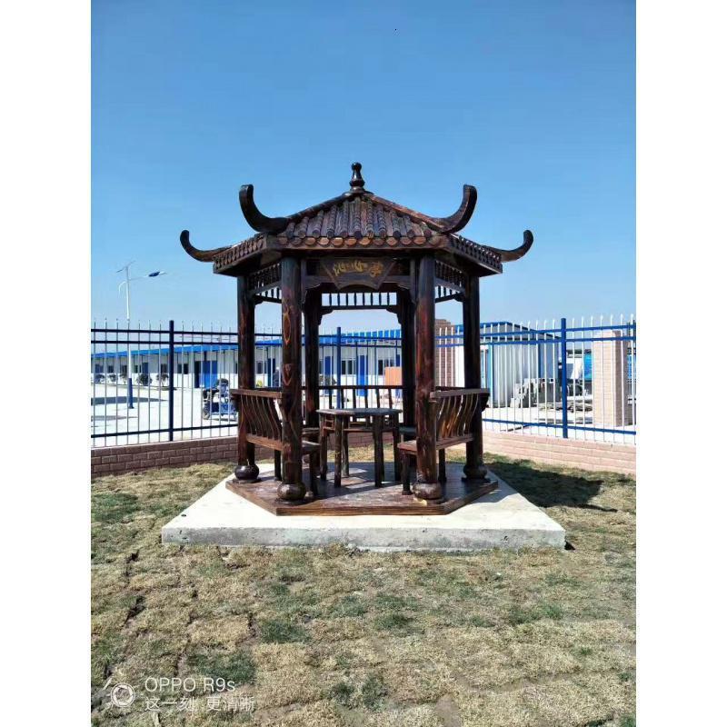 森美人户外庭院碳化木防腐木六角凉亭木屋别墅花园仿古实木亭子 3.2米加厚六角平水包邮