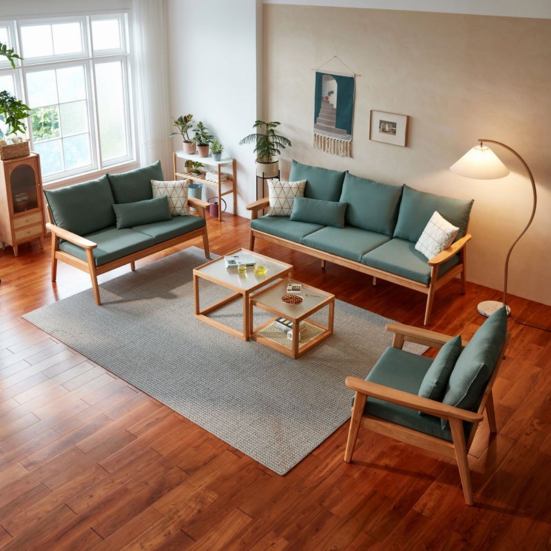 9月新品林氏家居简约复古实木沙发小户型冬夏两用客厅家具可拆洗软靠