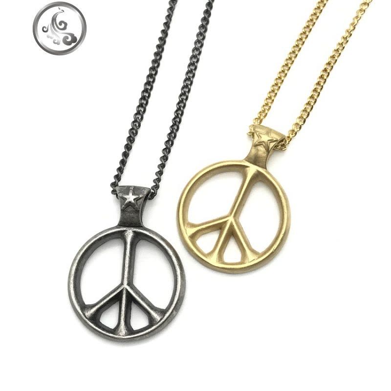个性新款百搭简约欧美反战和平标志复古银侣毛衣男女情侣吊坠项链 JiMi图片