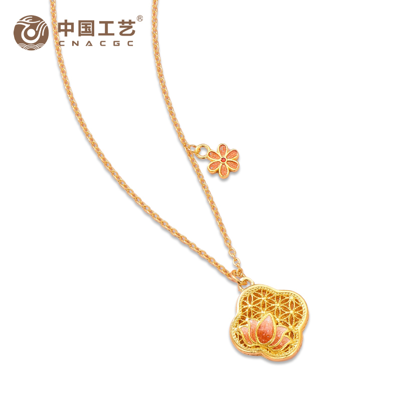 [七夕精选]足金999古法珐琅花枝俏系列荷花套链 耳饰