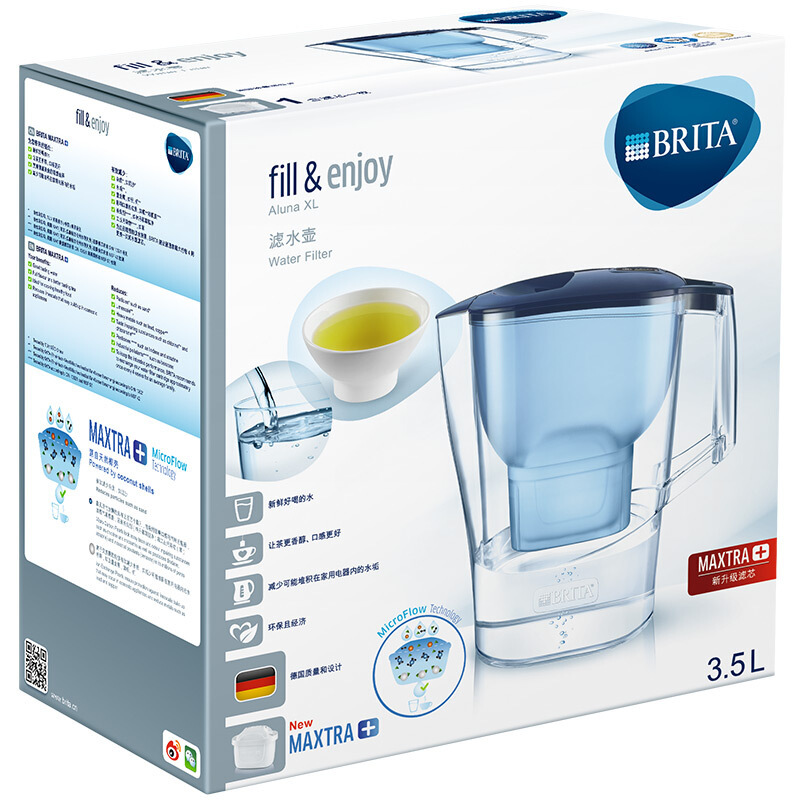 碧然德(BRITA)摩登Aluna系列(蓝色) 1壶1芯 过滤净水器家用办公户外多用式滤水壶净水壶 蓝色