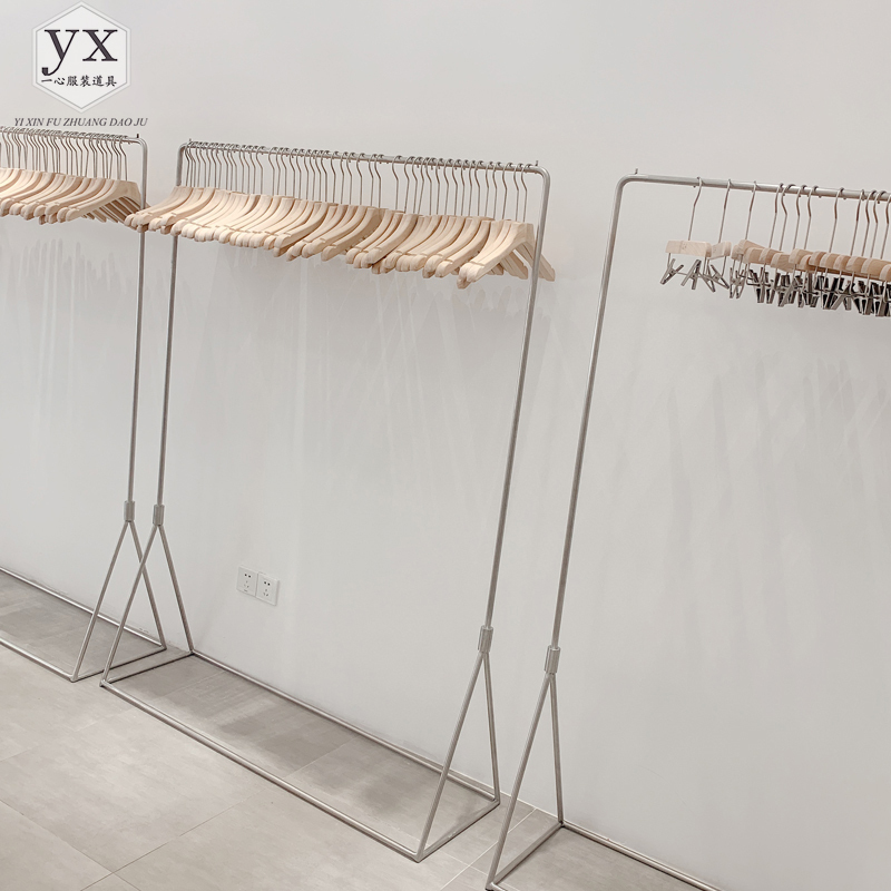 三维工匠服装店展示架落地式挂衣服架子不锈钢拉丝银色展示挂衣架女装货架晾晒架 三 (03角)长120X高160不锈钢实心