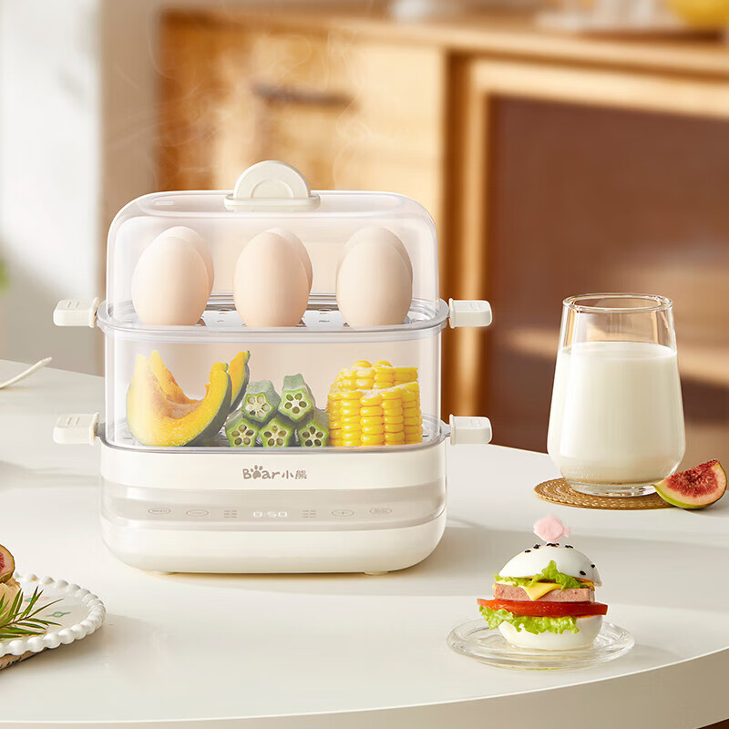 小熊(Bear)煮蛋器 蒸蛋器 煮鸡蛋神器 早餐一体机 双层 ZDQ-E12H3【智能预约】