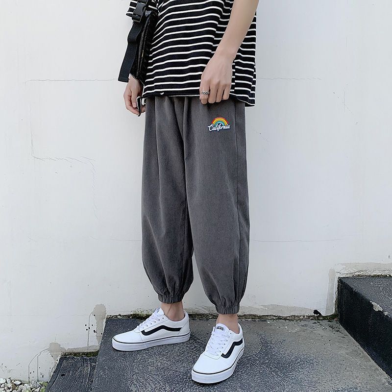 夏季薄款宽松收腿束脚裤男潮流灯笼裤日系原宿大码胖子萝卜休闲裤 K35黑色 清仓处理款 M 125-135斤