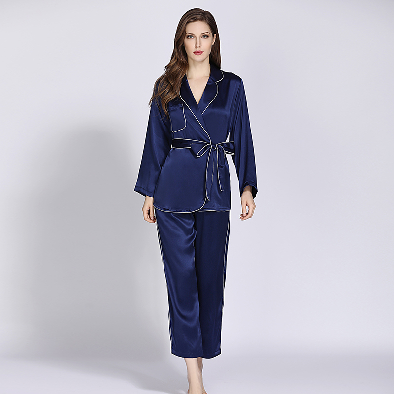 丝煌真丝睡衣女100桑蚕丝春秋宽松长裤睡袍两件套重磅丝绸家居服