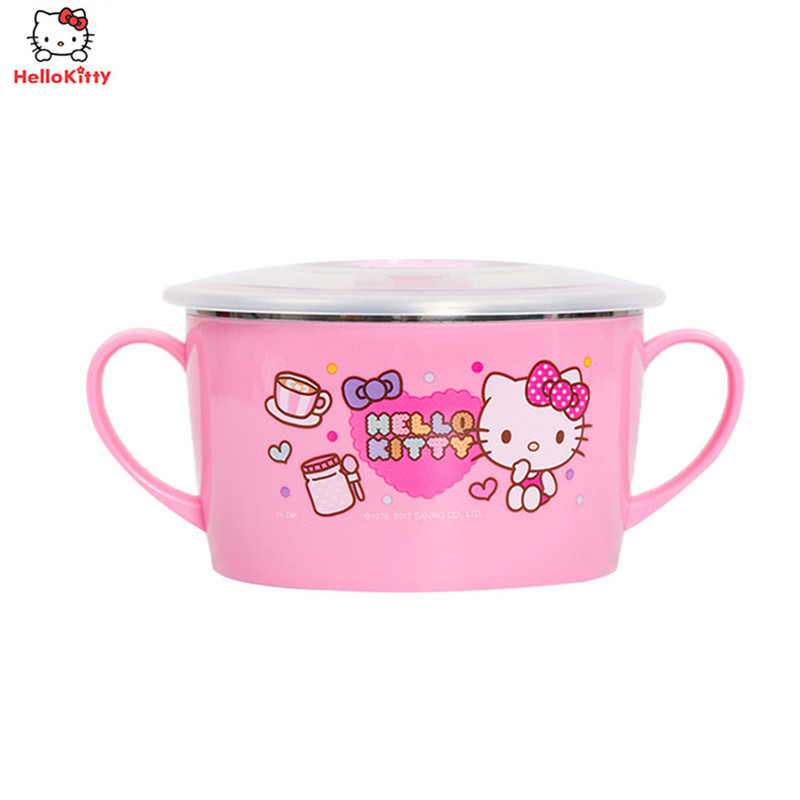 凯蒂猫(HELLO KITTY) 碗HLKO-9564C双层不锈钢人体工程学设计便捷活塞设计儿童男宝女宝可爱便携双耳碗
