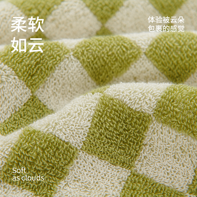 洁玉 棉棉格调100%新疆阿瓦提长绒棉AAA级抗菌带挂绳款方巾 J4731W 紫苑高清大图