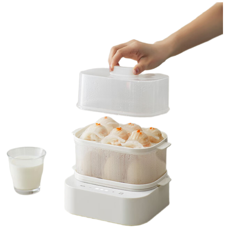 歐萊克 OLK-01-09A(蒸蛋器-电子智能款-陶白-双层ZDQ00401) 煮蛋器 自动断电防干烧可智能定时蒸鸡蛋器