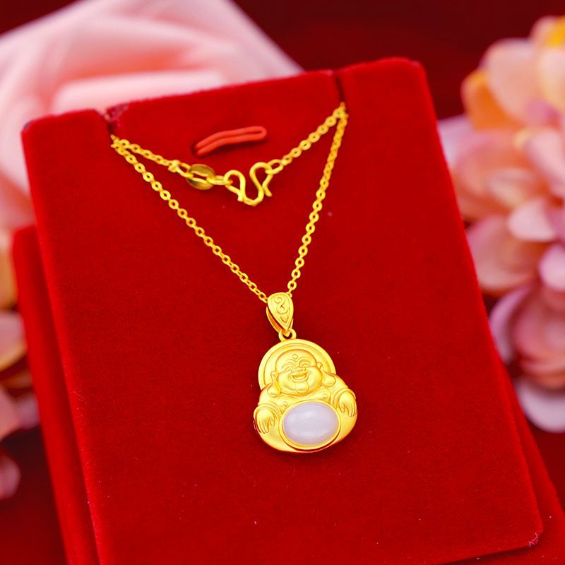 沙金观音金镶嵌玉石吊坠烤漆金佛陀项链久不褪色女款佛项饰款式八小佛